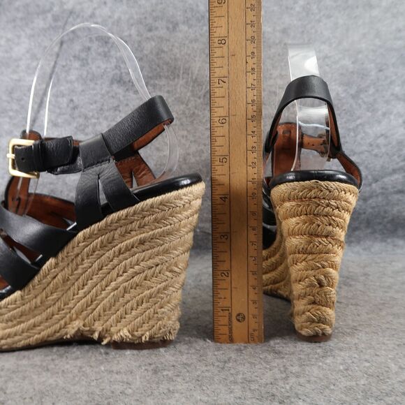 Sofft Shoes Womens 8.5 Sandals Wedge Espadrille Leather Strappy Platform Black - Picture 5 of 14